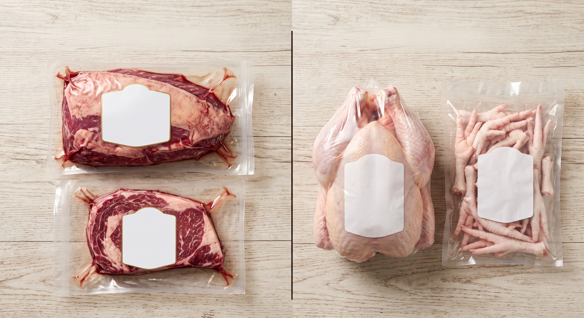 Proteína animal bovina e de frango embalada